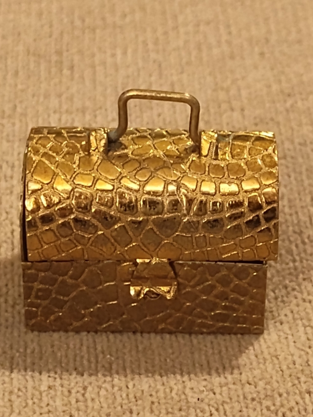 Vintage 70s-80's Gold Miniature Jewelry Box with Croc Texture